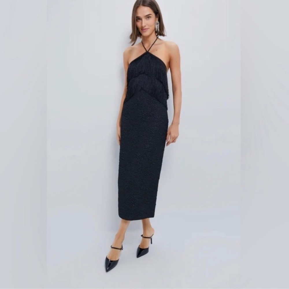 NWT Hyacinth House Black Halter Fringe Midi Dress